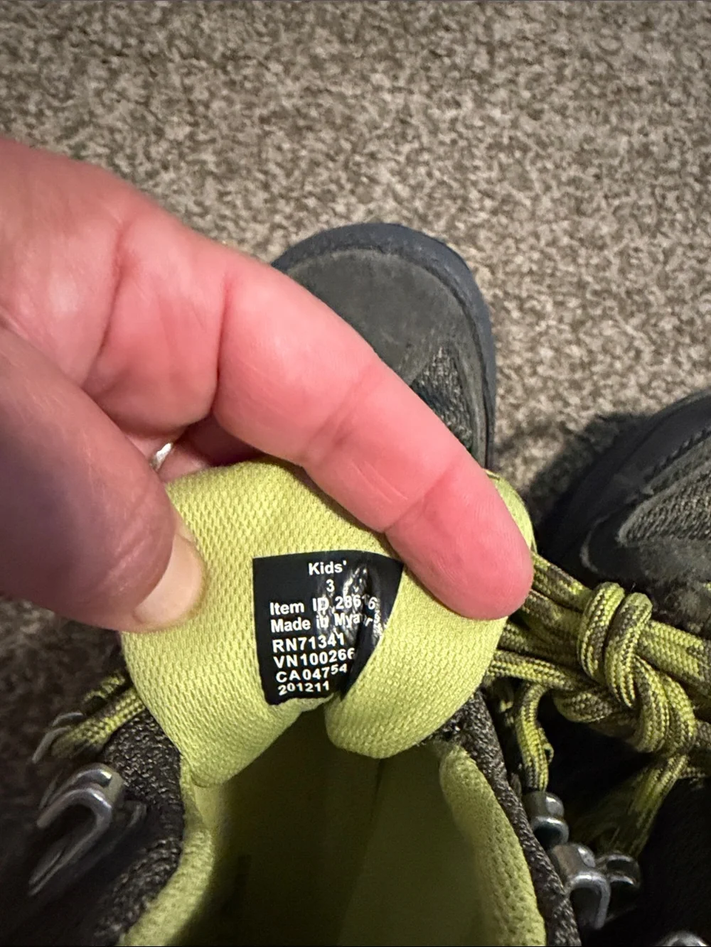 L.L. Bean Kids Gray and Lime Waterproof Hiking Boots